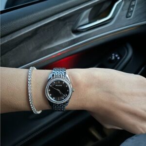 Bulova Black Dial Silver Bracelet Watch